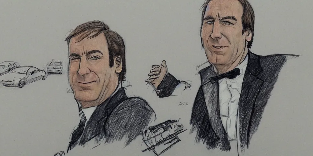 Image similar to a detailed sketch of saul goodman on holiday in korea