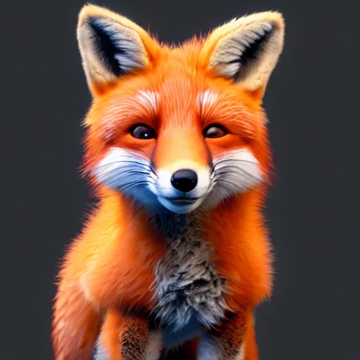 Image similar to portrait of the cutest red fox ever, fluffy, photorealistic, soft lighting, unreal engine