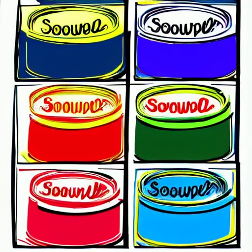 Image similar to soup cans by andy warhol, digital art, trending on artstation