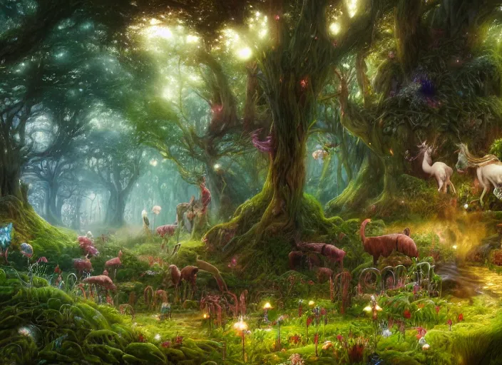 Image similar to desktop background, magical fantasy forest, centaur, path traced, highly detailed, high quality, digital painting, by studio ghibli, lise deharme, alexander jansson, paul lehr, noriyoshi ohrai, tim white, hans zatzka, henriette ronner - knip, george stubbs, louis wain