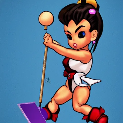 Image similar to chun li stomping a goomba with a pogo stick, photorealistic, masterpiece