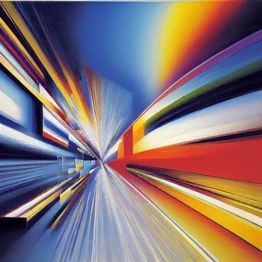 Image similar to abstract art representing momentum, oil painting by john berkey and gabriel dawe, masterwork