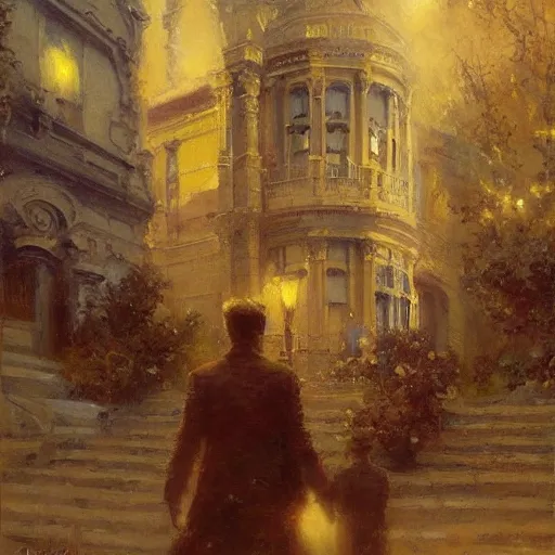Image similar to detailed cinematic wide shot of sucession modern mansion design spring light, painting by gaston bussiere, craig mullins, j. c. leyendecker