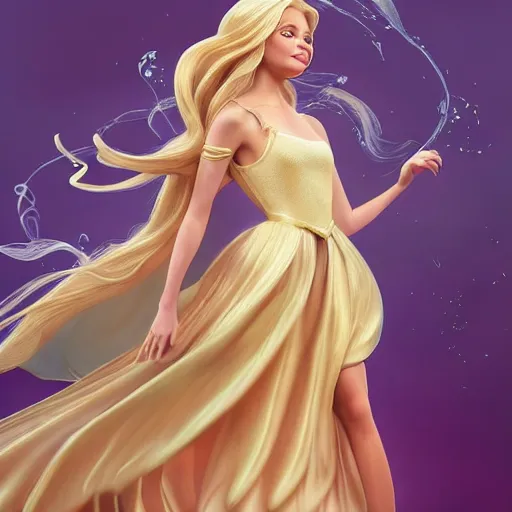 Image similar to disney princess with long blonde hair wearing elegant silk dress yelling at xbox : : weta disney pixar movie still photo : : hi - fructose, decadent highly - detailed digital painting, symmetrical face, golden ratio, octane render, artstation, smooth, sharp focus, artgerm, mucha, loish, wlop