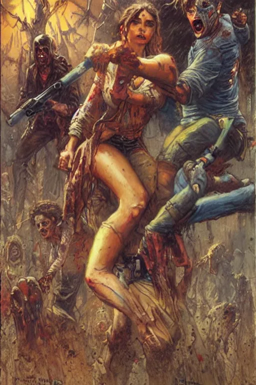 Prompt: walking dead comic cover. art by gaston bussiere.