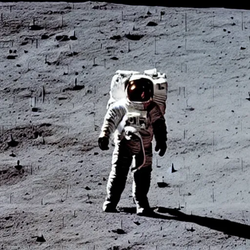 Prompt: carl sagan dressed in an astronaut suit on the moon