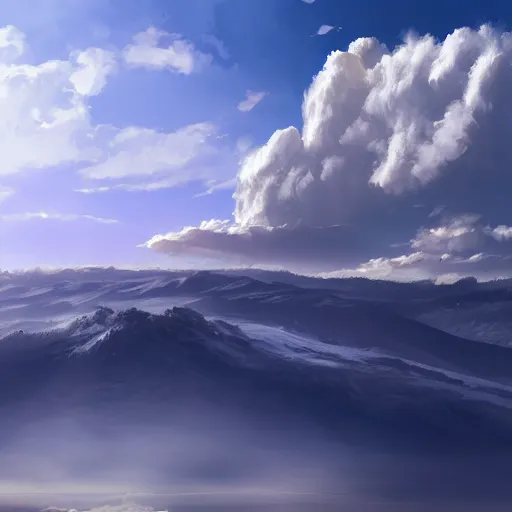 Image similar to peaceful puffy clouds, matte painting, concept art, 4k