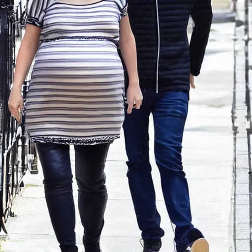 Image similar to taylor swift pregnant walking down the street, realistic very detailed face, photography