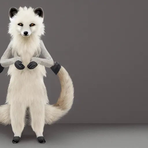 Image similar to studio quality advertising photo depicting an anthropomorphic arctic fox furry as a character in Final Fantasy