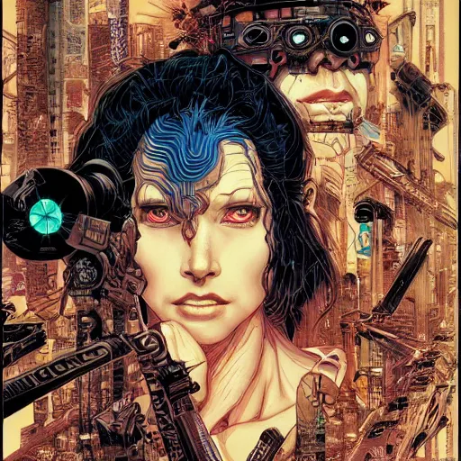 Image similar to portrait of crazy rachael blade runner, symmetrical, by yoichi hatakenaka, masamune shirow, josan gonzales and dan mumford, ayami kojima, takato yamamoto, barclay shaw, karol bak, yukito kishiro