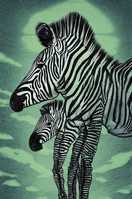 Prompt: portrait of the zebra of the star-fruit watershed, in the style of Greg Broadmore and Arthur Rackham,trending on artstation, light lighting side view,digital art,surrealism ,macro,blueprint ,vaporwave ,