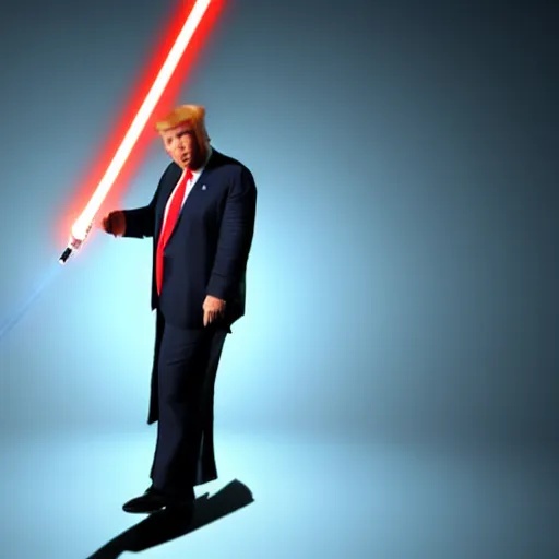 Prompt: donald trump with a lightsaber, dynamic lighting, highly detailed