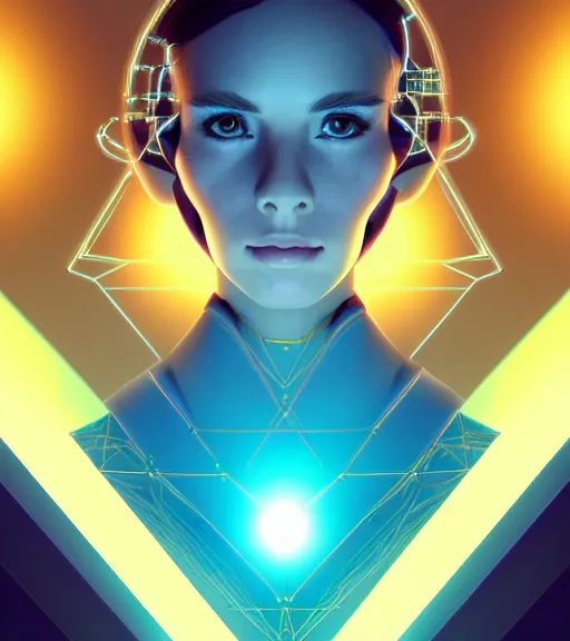 Image similar to symmetry!! european princess of technology, solid cube of light, hard edges, product render retro - futuristic poster scifi, lasers and neon circuits, beautiful european princess, intricate, elegant, highly detailed, digital painting, artstation, concept art, smooth, sharp focus, illustration, dreamlike, art by artgerm