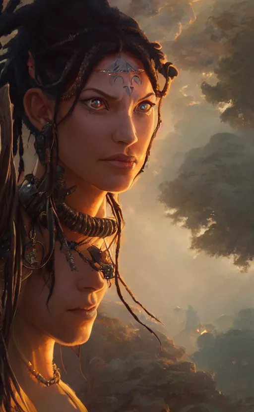 Image similar to highly detailed portrait of beautiful female warrior in avatar, dynamic pose, stephen bliss, unreal engine, fantasy art by greg rutkowski, loish, rhads, ferdinand knab, makoto shinkai and lois van baarle, ilya kuvshinov, rossdraws, tom bagshaw, global illumination, radiant light, detailed and intricate environment