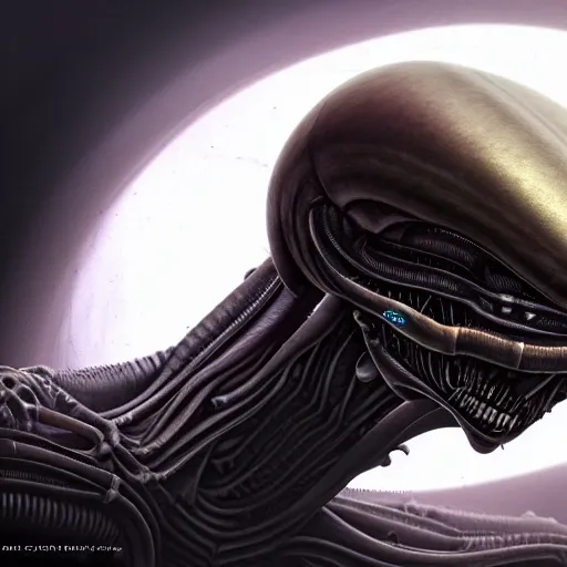 Prompt: alien ,set on H. R. Giger aesthetic, smooth, sharp focus, illustration, realistic, cinematic, artstation, gold, ornate, award winning, original modern artwork, rgb ethereal lighting, 8k