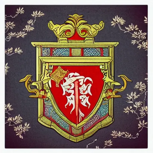 Prompt: “ asian heraldry, highly detailed, painted, realistic, historical, coat of arms ”