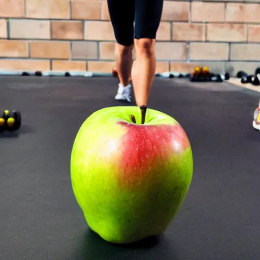 Image similar to an apple doing CrossFit, super detailed, hd image