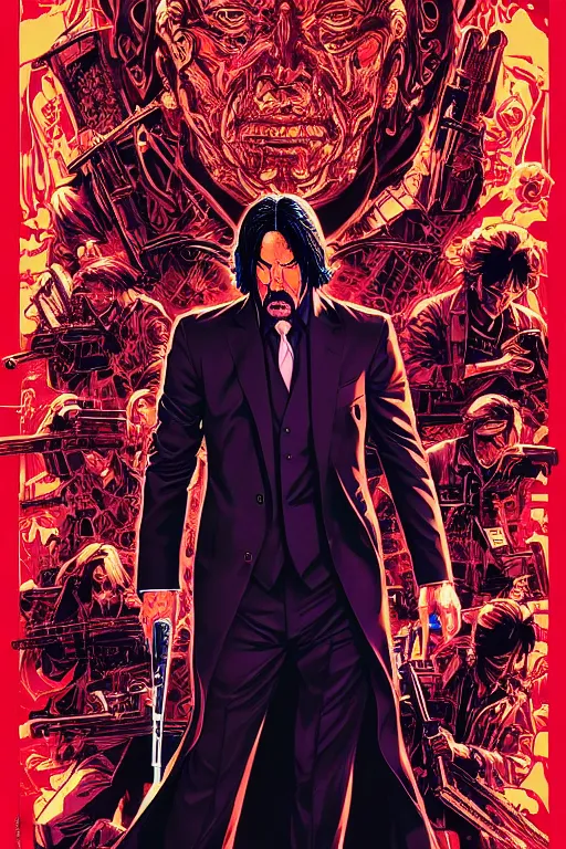 Prompt: poster of john wick, by yoichi hatakenaka, masamune shirow, josan gonzales and dan mumford, ayami kojima, takato yamamoto, barclay shaw, karol bak, yukito kishiro