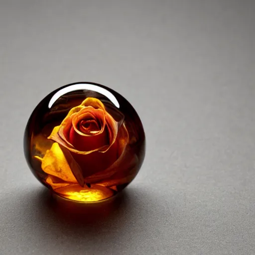 Image similar to a rose encased in amber, photo realistic, hd,