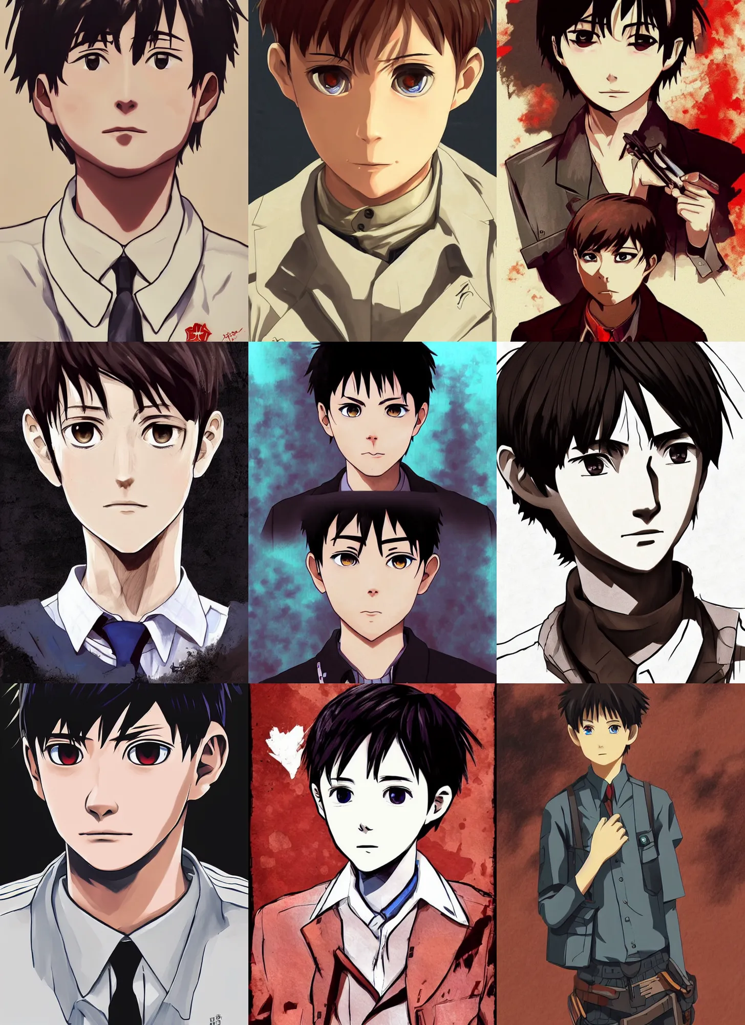 Prompt: shinji ikari! red dead redemption art style, rockstar games art, semi realistic anime, portrait, beautiful face, symmetrical face