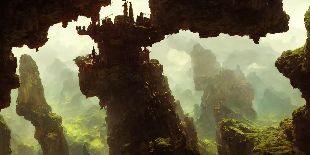 Image similar to huge cave ceiling clouds made of green earth towns, industry, steampunk villages castles, buildings inverted upsidedown mountain artstation illustration sharp focus sunlit vista painted by ruan jia raymond swanland lawrence alma tadema zdzislaw beksinski norman rockwell tom lovell alex malveda greg staples