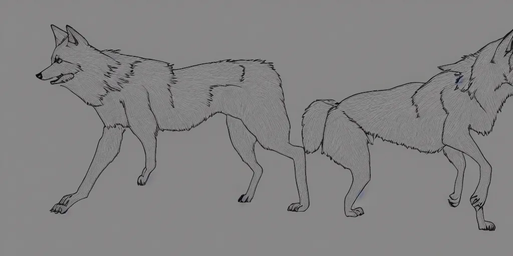 Image similar to digital art of a full-body outline of a running wolf, simple, no color, high quality, HD, 8K,