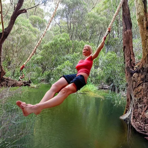 Image similar to rope swing across gully in Australian native bushland