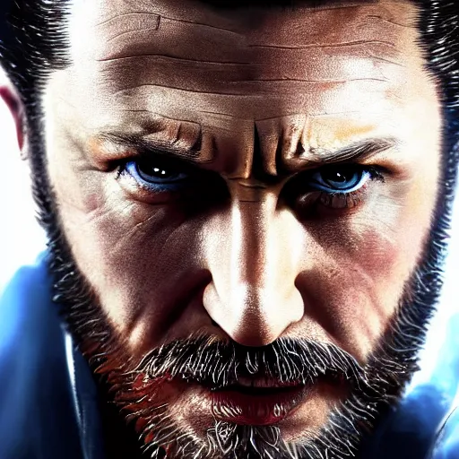 Image similar to Tom Hardy as wolverine 4K quality Photorealism