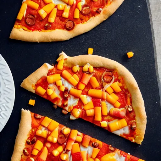 Prompt: photo of candy corn pizza