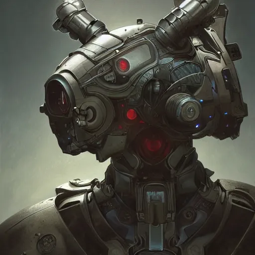 Image similar to portrait painting of a cybernetic crowman with power armor, ultra realistic, concept art, intricate details, eerie, highly detailed, photorealistic, octane render, 8 k, unreal engine. art by artgerm and greg rutkowski and alphonse mucha