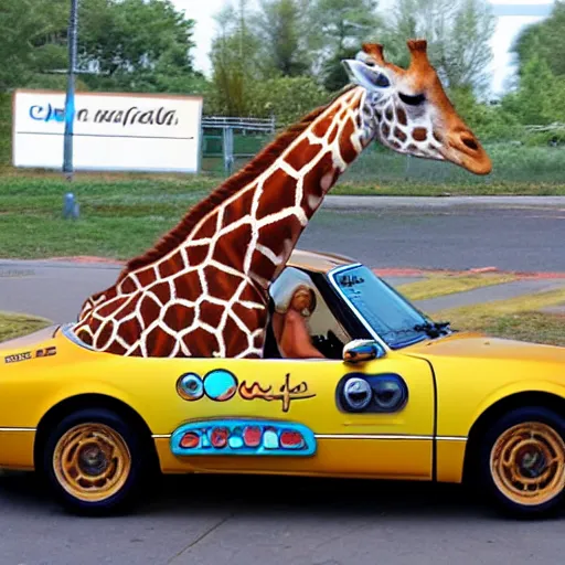 Image similar to giraffe car, vroom vroom