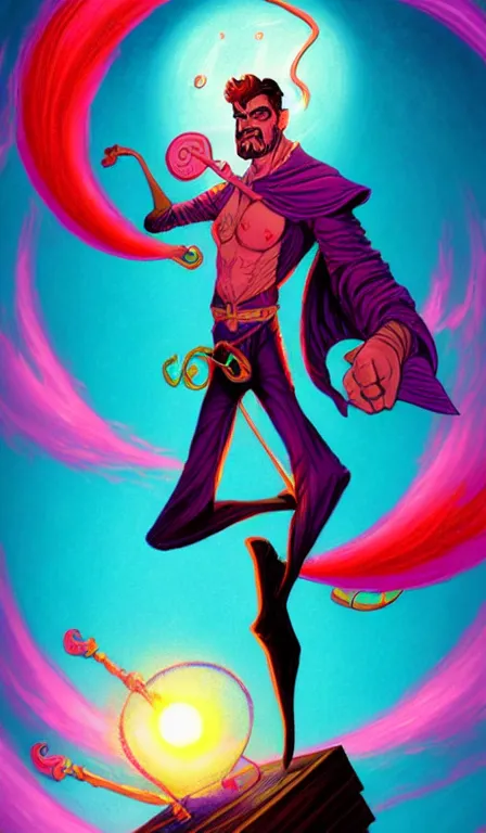 Prompt: Dynamic Djinn made of cotton candy, digitally painted by Tim Doyle, Kilian Eng and Thomas Kinkade, centered, uncropped
