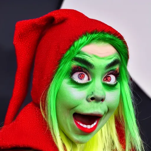 Image similar to billie eilish as a grinch 8 k