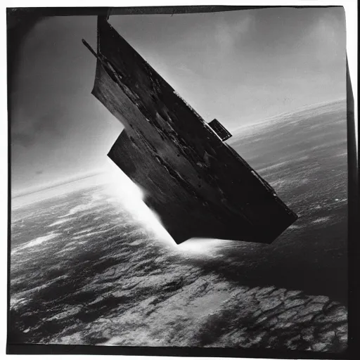 Prompt: an old ww2 photograph of a star destroyer crashing into earth