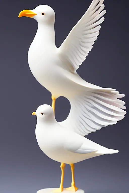 Prompt: figurine of seagull wearing an elegant summer blouse, personification, embodiment of concept, symbolization, official store photo, commercial photo, featured on amiami, lovecraftian, 8 k, 8 5 mm, beautiful composition, smooth curves