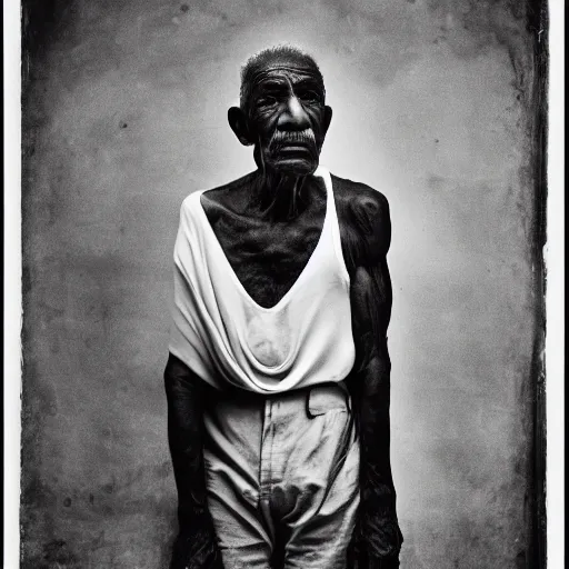 Image similar to black and white photo, portrait of 80 year old cuban man by richard avedon, realistic, Leica, medium format, cinematic lighting, wet plate photography, parallax, high resolution,