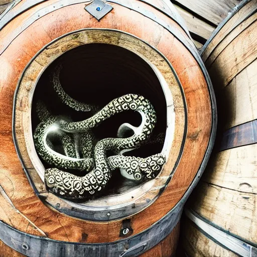 Image similar to a barrel with tentacles coming out of it