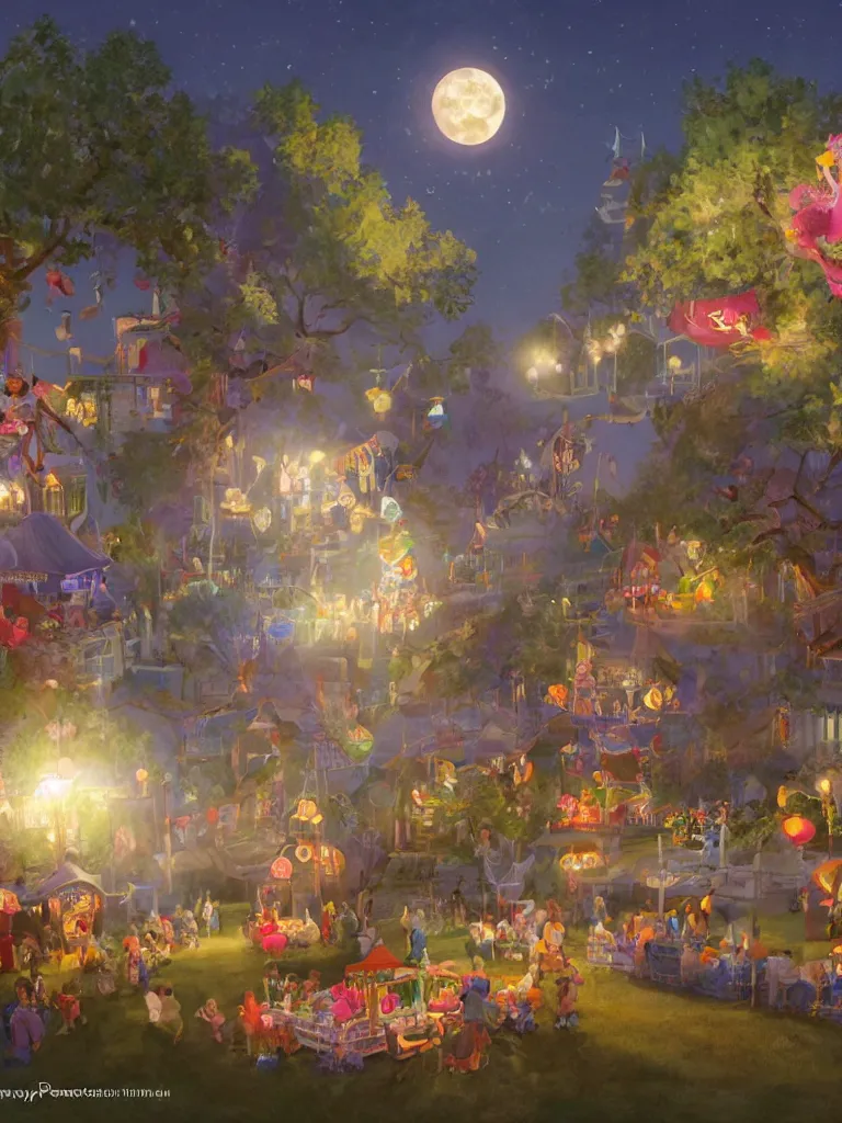 Image similar to summer fair under moonlight by disney concept artists, blunt borders, rule of thirds