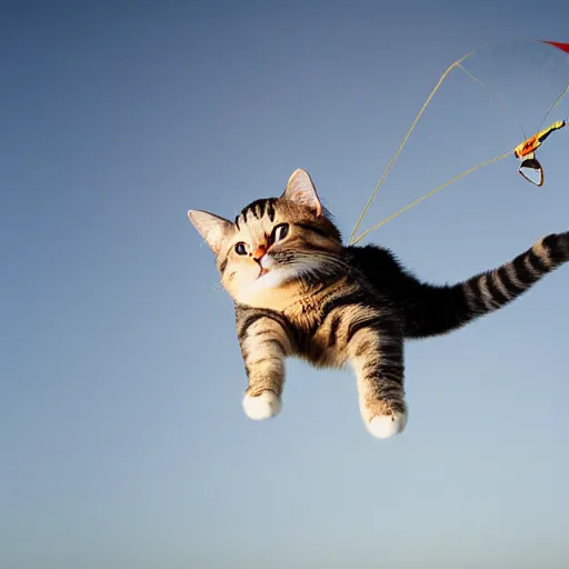 Image similar to a cat parachuting, professional photography