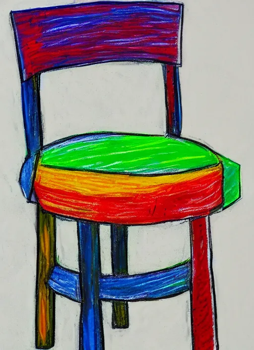 Prompt: chair, oil pastel, messy artwork, depth