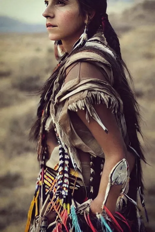 Prompt: “Photo of Native American indian woman Emma Watson, portrait, skilled warrior of the Apache, ancient, realistic, detailed, emma watson”