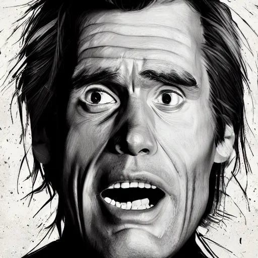 Image similar to portrait of Jim Carrey by viktor miller-gausa, abstract brush strokes, beautiful lighting, 4k digital art, illustration, trending on artstation