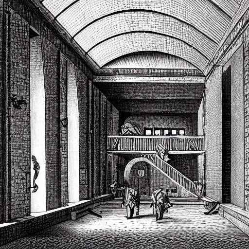 Image similar to piranesi prison interior in the style of escher
