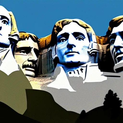 Prompt: Mount Rushmore showing the beatles, digital painting, 3D, Artstation, octane renderer