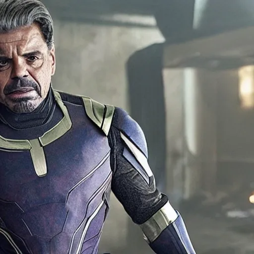 Image similar to film realistic still Eugenio Derbez as Thanos in Avengers Endgame