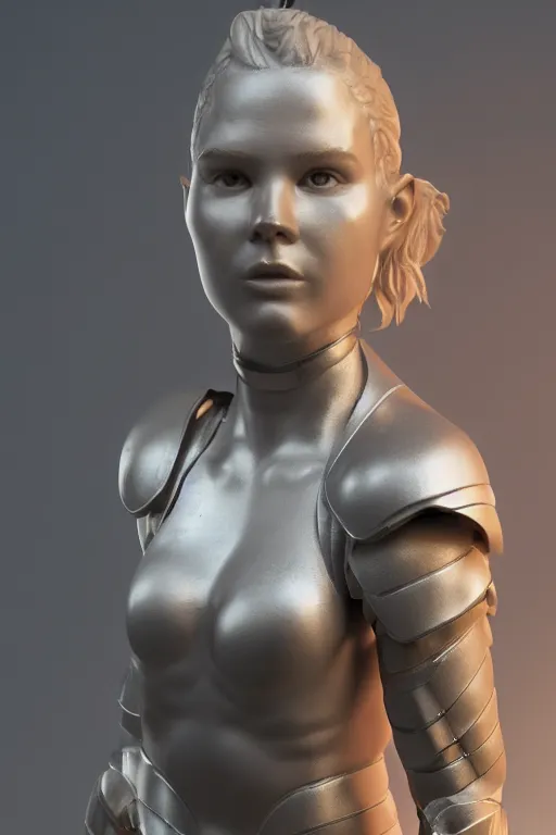 Image similar to detailed sculpt of athletic girl in armor, cinematic light, featured on artstation, octane render, path tracing, sharp focus, 4 k.