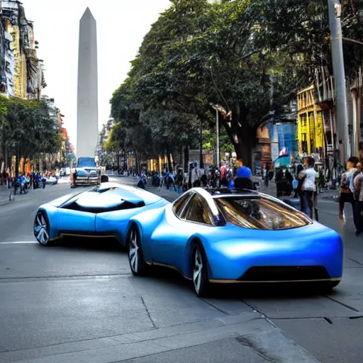 Image similar to Buenos Aires Argentina, futuristic cars in the street, holograms in the street, detailed, hd