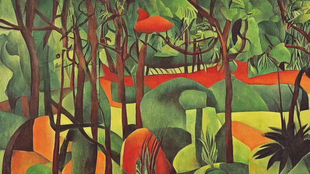 Image similar to abstract primitivism minimalism art painting, lines, forms, shapes, in style of henri rousseau,