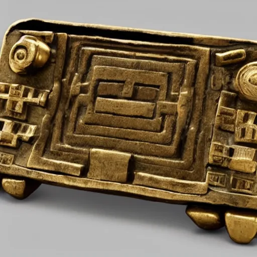 Prompt: a pre-columbian gold sculpture of a nintendo switch