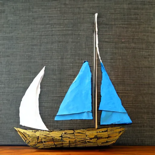 Image similar to my buddy buying a sailboat, paper mache, detailed